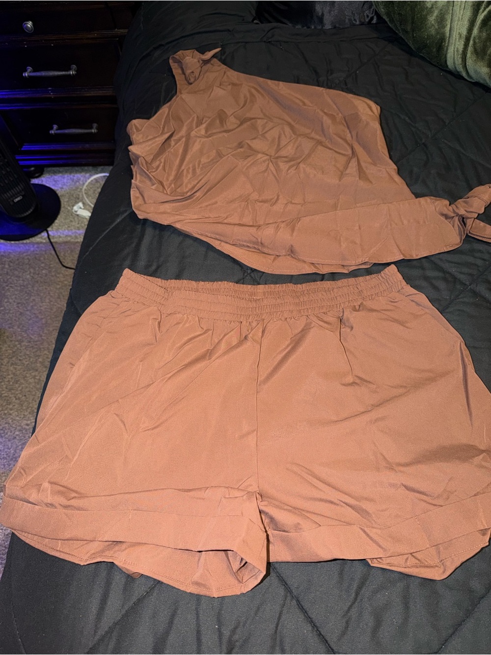 SHEIN Rusted Brown Elastic-Waist Athletic Shorts